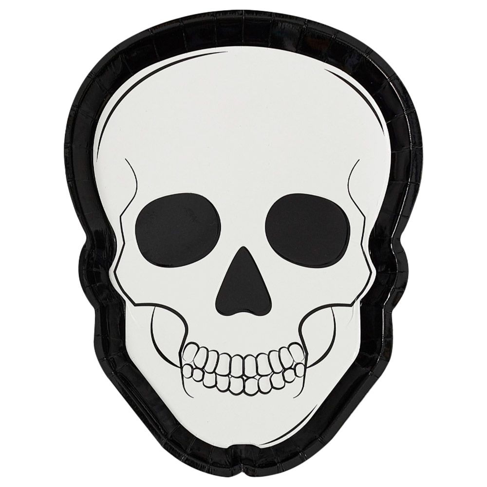 Ginger Ray - Fright Night Foiled & Embossed Skull Shaped Plate - 8pcs - White/Black