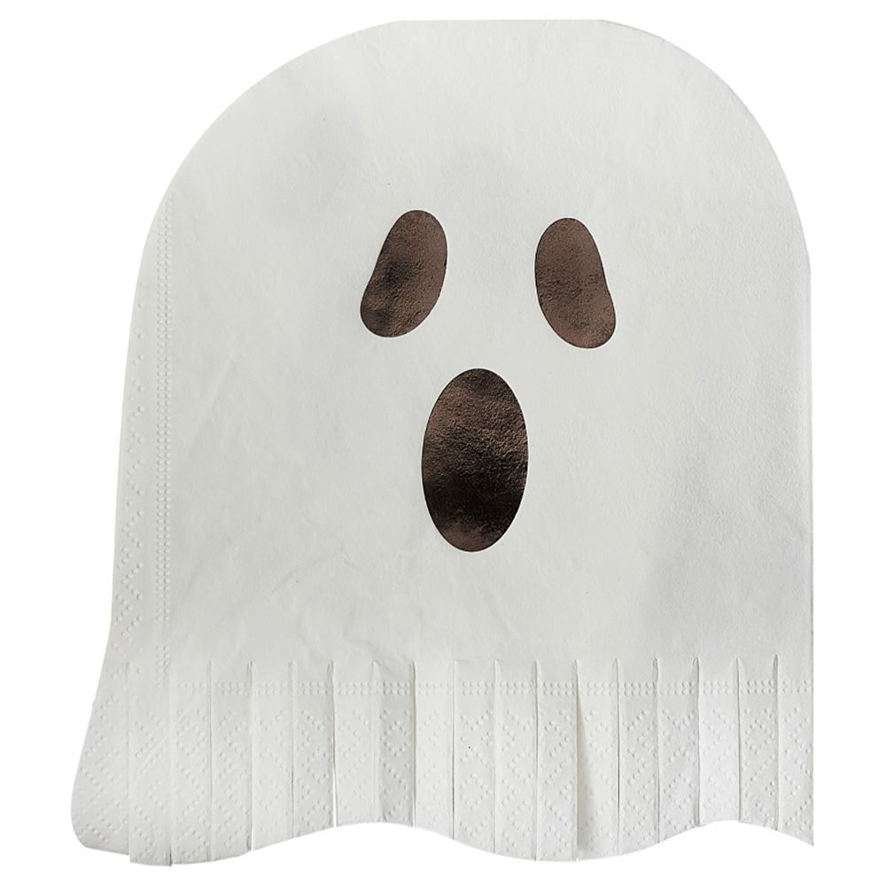 Ginger Ray - Fright Night Ghost Fringe Foiled Napkin -16pcs - White