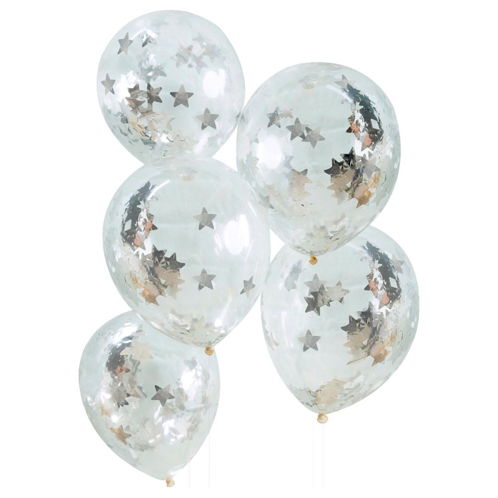 Ginger Ray - Metallic Star Confetti Balloon - Silver