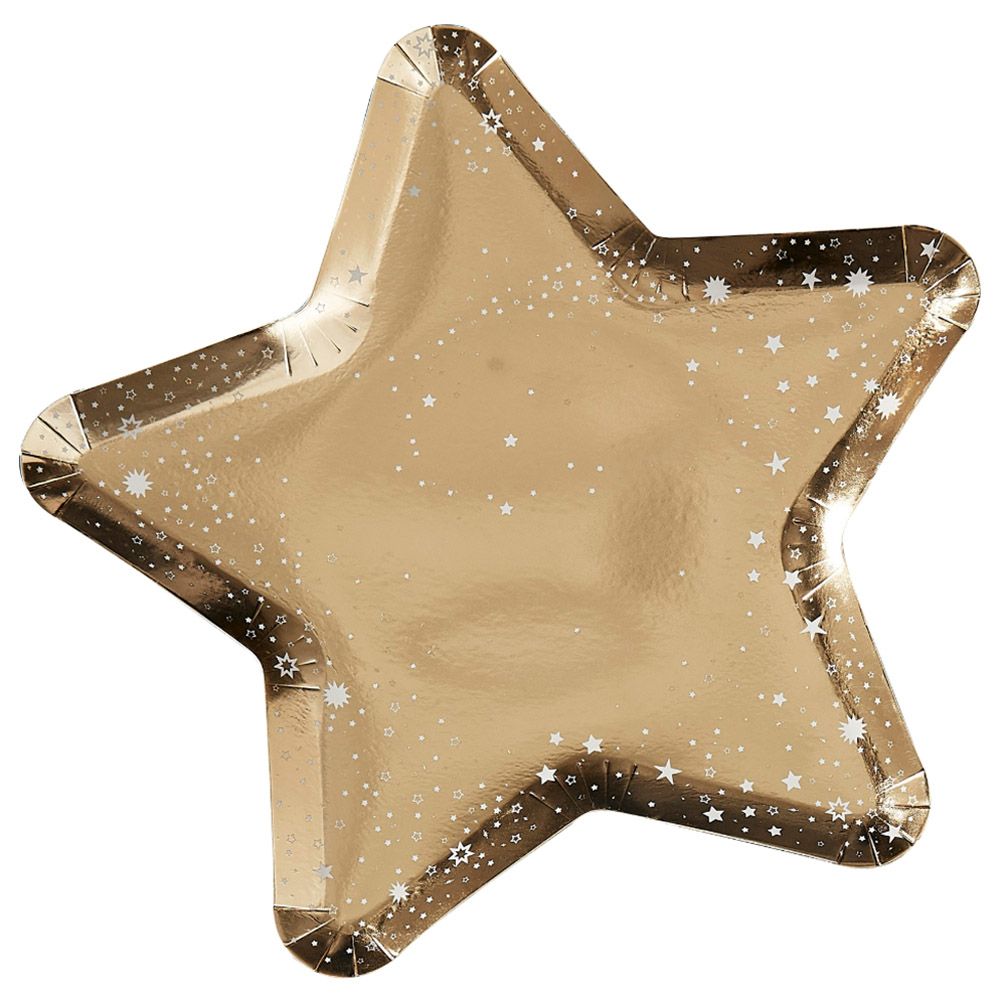 Ginger Ray - Pop The Bubbly Star Shaped Paper Plates - 8pcs - Gold