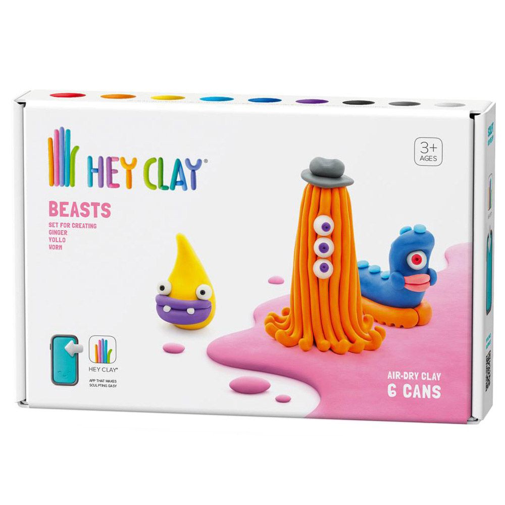 Hey Clay - DIY Beasts Plastic Modelling Air Dry Clay Kit - 6pcs