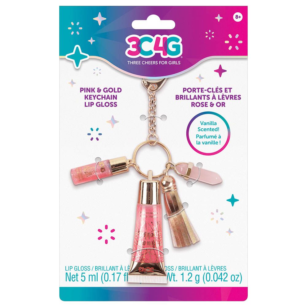 3C4G - Pink & Gold Keychain Lip Gloss-Makeup