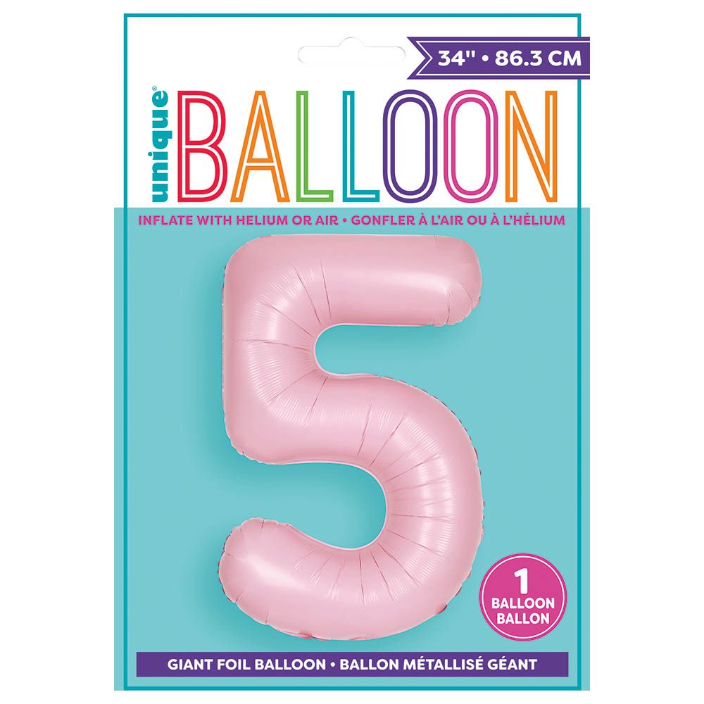 Unique - 34-inch Number "5" Foil Balloon - Matte Pink