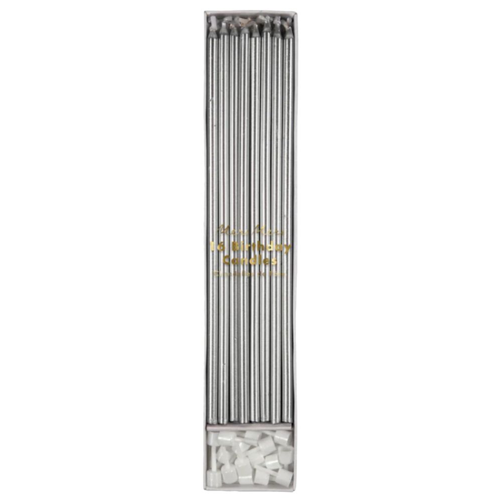 Meri Meri - Long Candles - Pack of 16 - Silver