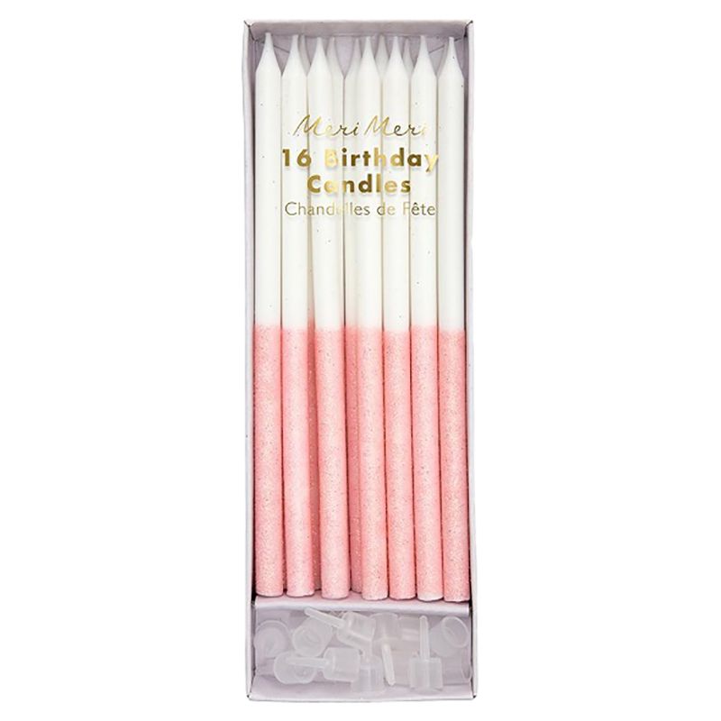 Meri Meri - Pale Pink Glitter Dipped Candles 16pcs