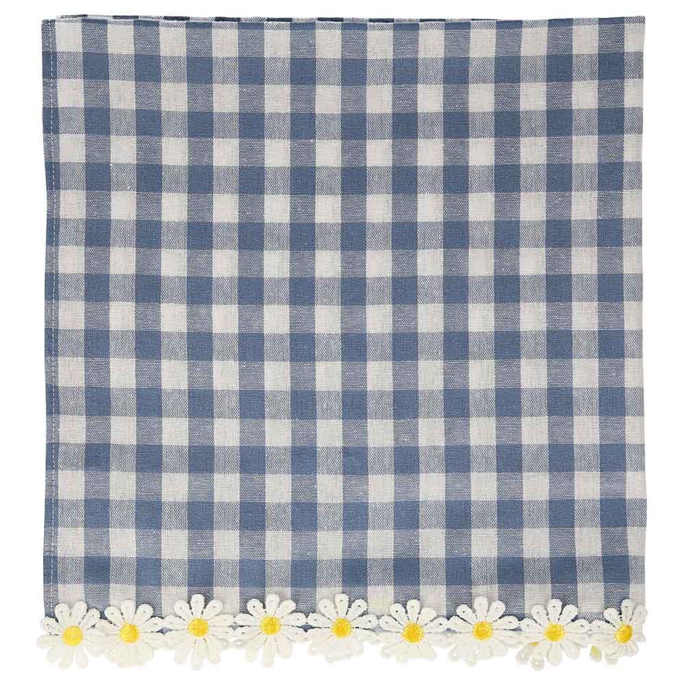 Meri Meri - Daisy Edge Gingham Napkins - Pack of 4 - Blue/Grey