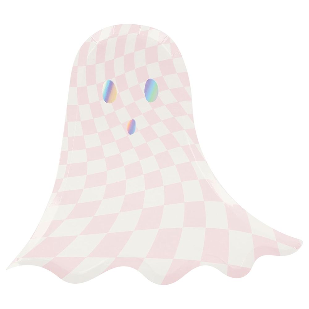 Meri Meri - Checker Ghost Plates - 8pcs - Pink