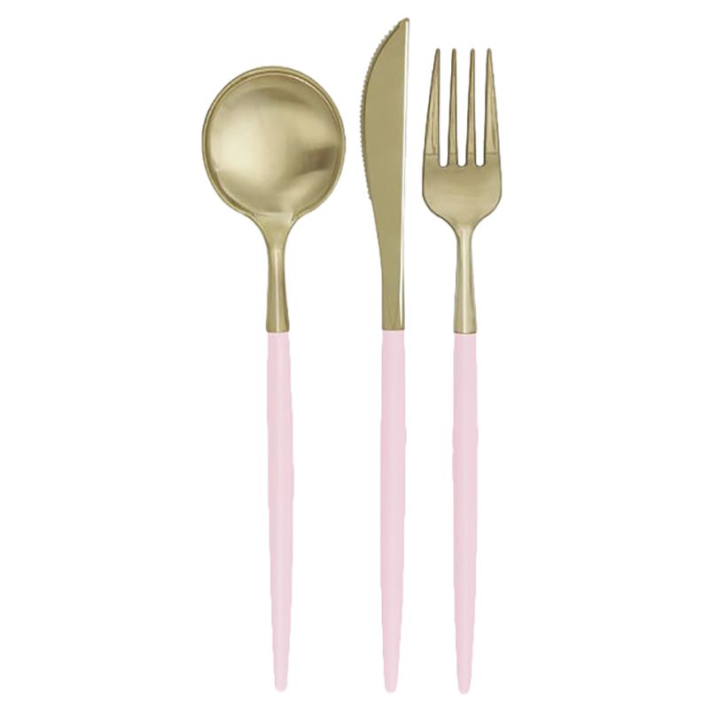 Unique - Metallic Plastic Cutlery - 12pcs - Gold/Light Pink