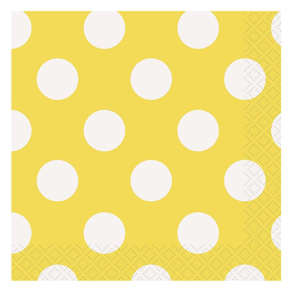 Unique - Polka Dot Cocktail Napkins Pack of 16 - Yellow