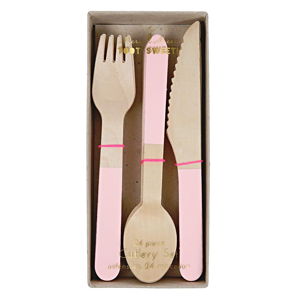 Meri Meri - Soft Pink Wooden Cutlery Set