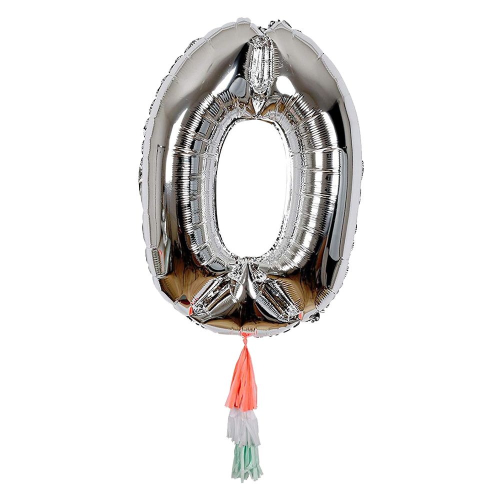 Meri Meri - Fancy Number 0 Balloon 40" - Silver