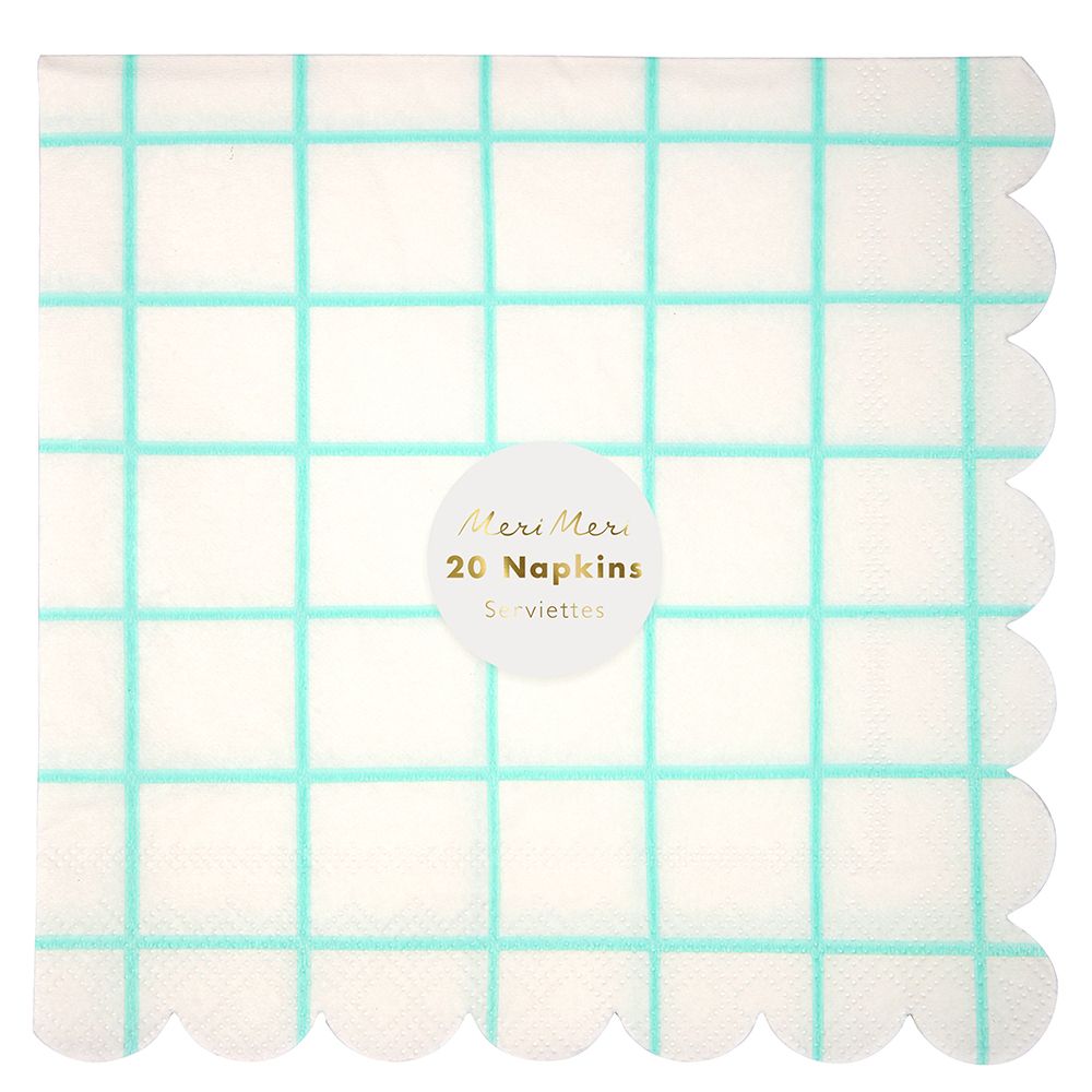 Meri Meri - Mint Grid Napkins 20pcs - Large - Mint