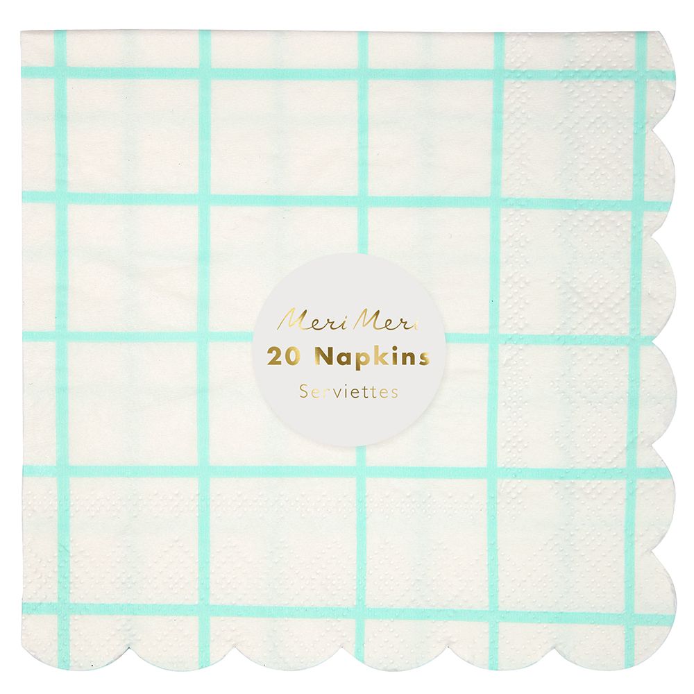 Meri Meri - Mint Grid Napkins 20pcs - Small - Mint