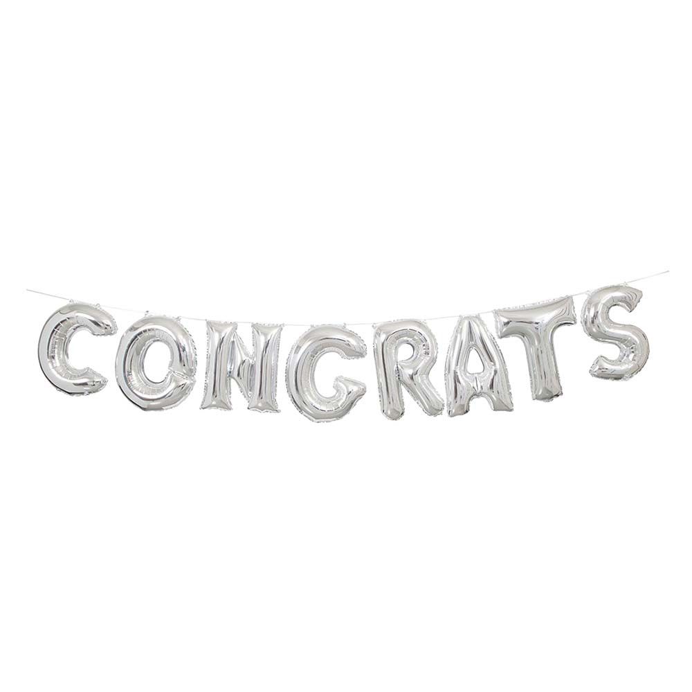 Unique - CONGRATS Letter Balloon Banner Kit - Silver