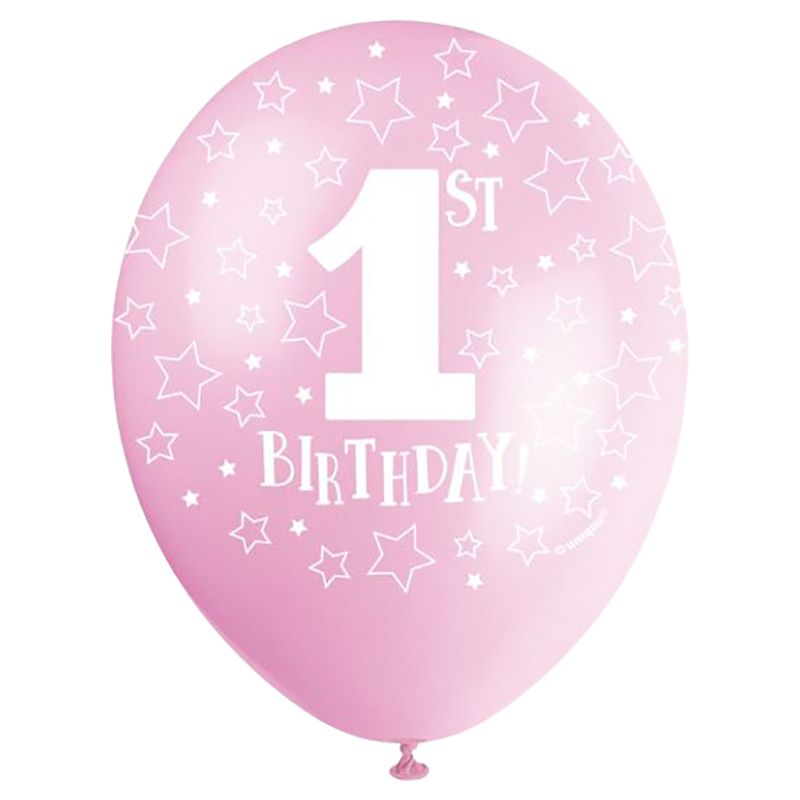 Unique - 12" Pink 1st Birthday Balloons