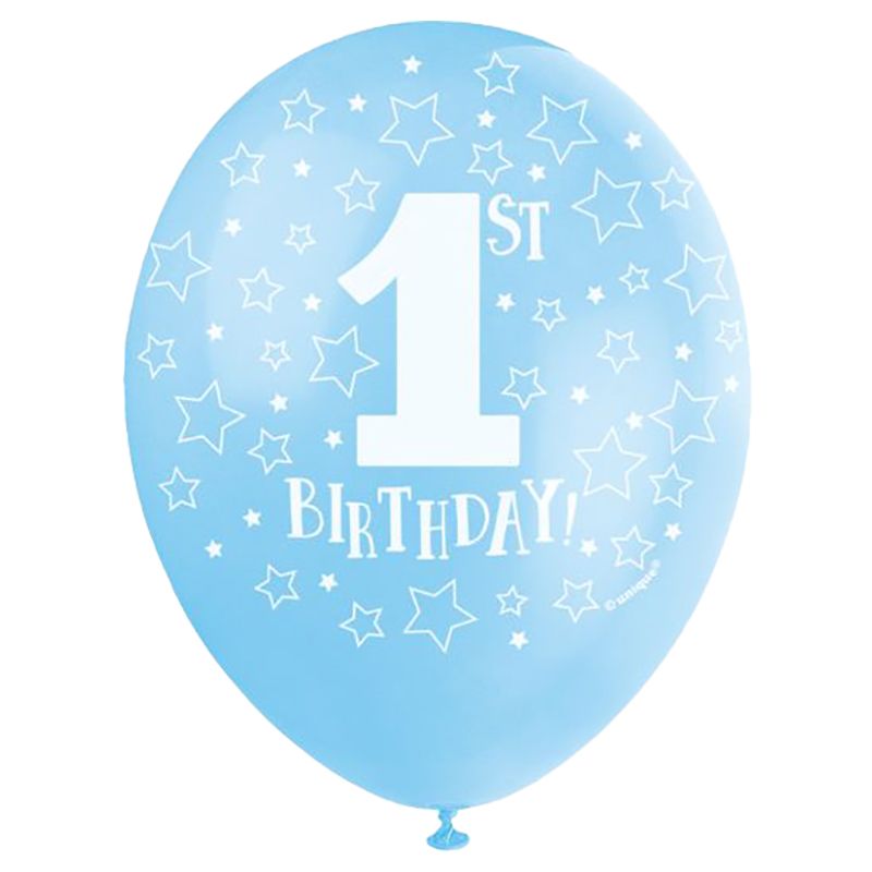 Unique - 12" Blue 1st Birthday Balloons