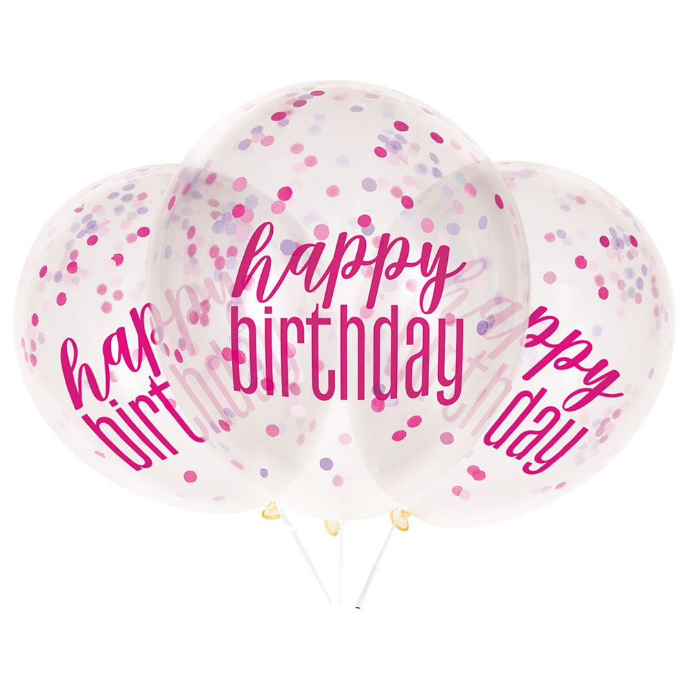 Unique - 12-inch Happy Birthday Balloons - Pack of 6 - Pink