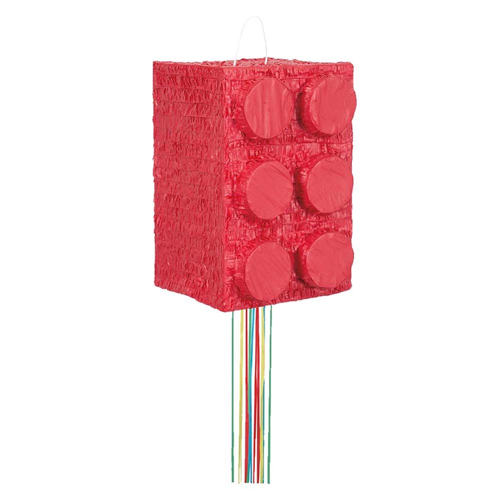 Unique - Building Block Pinata Pull String - Red