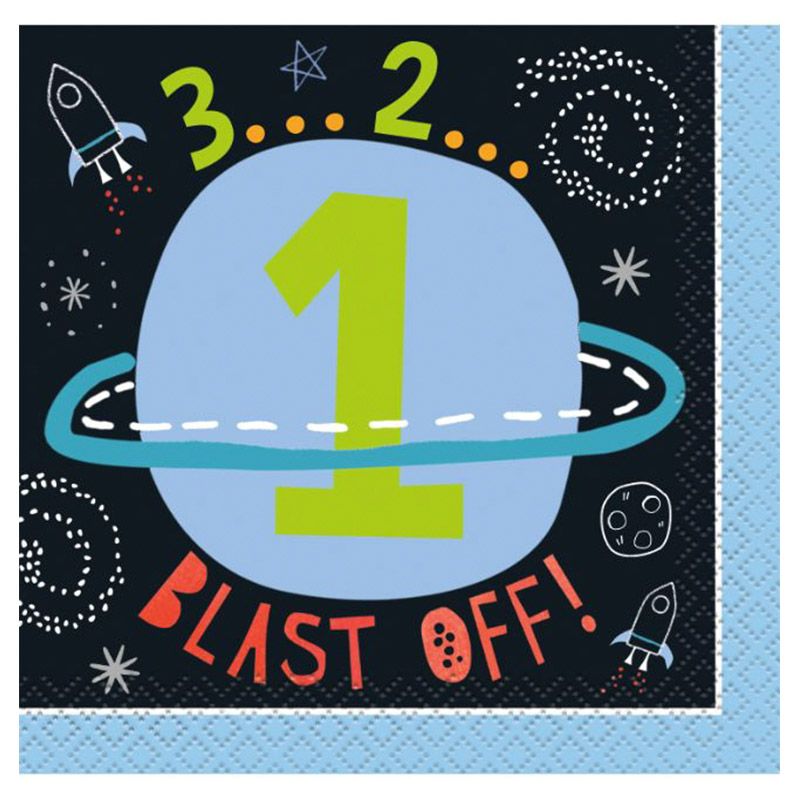 Unique - Outer Space Beverage Napkins 1st Birthday, 16pc