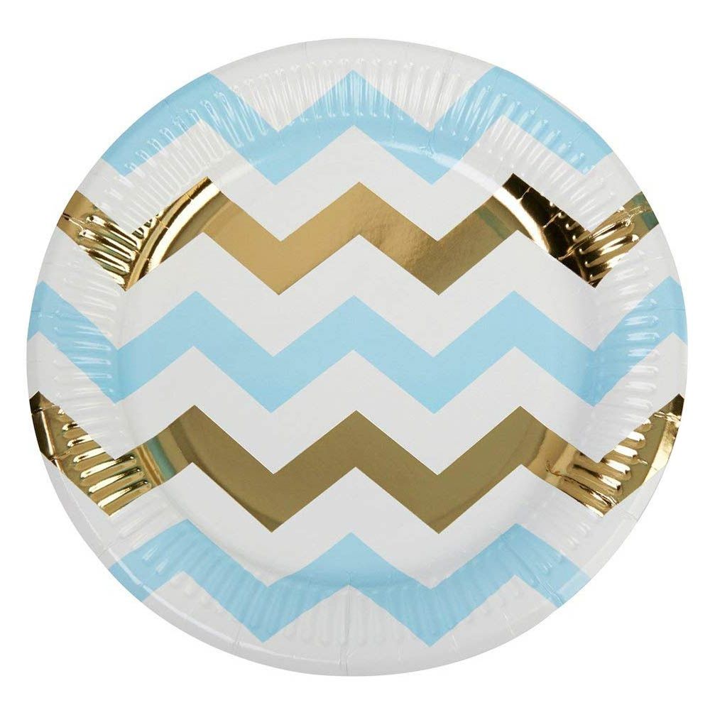 Neviti - Party Plate Chevron 8pcs - Blue & Gold