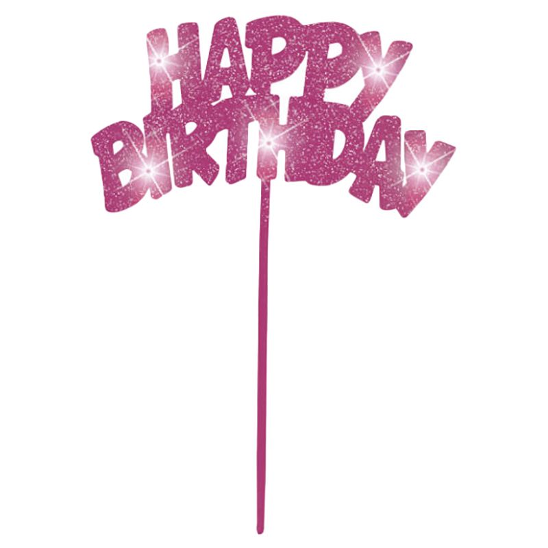 Unique - Pink Flashing Happy Birthday Cake Topper