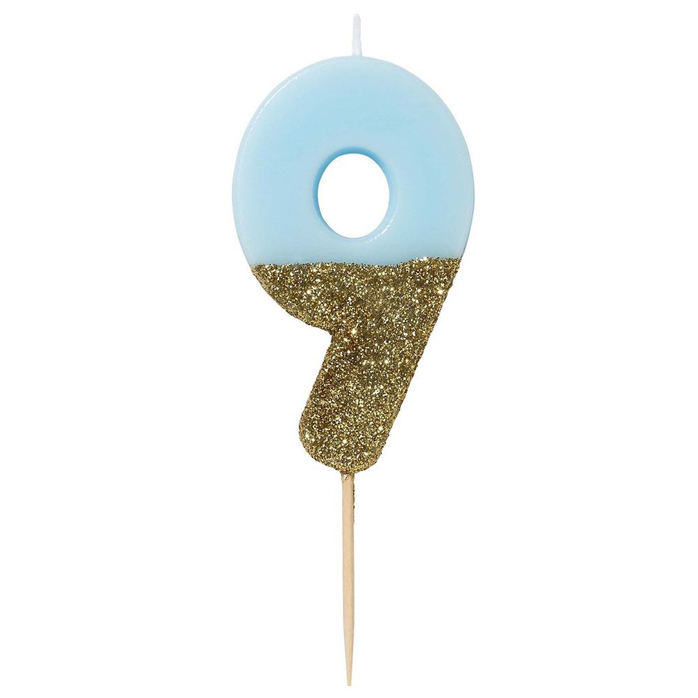 Talking Tables- Glitter Number Candle 9 Blue