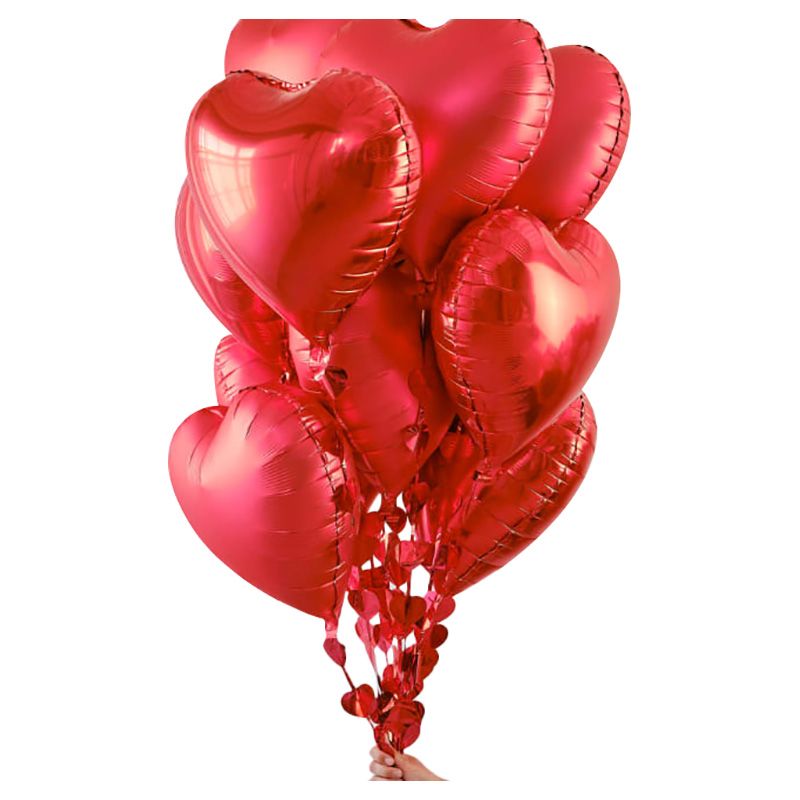 Ginger Ray - Heart Balloons With Heart Streamers - 12pcs - Red