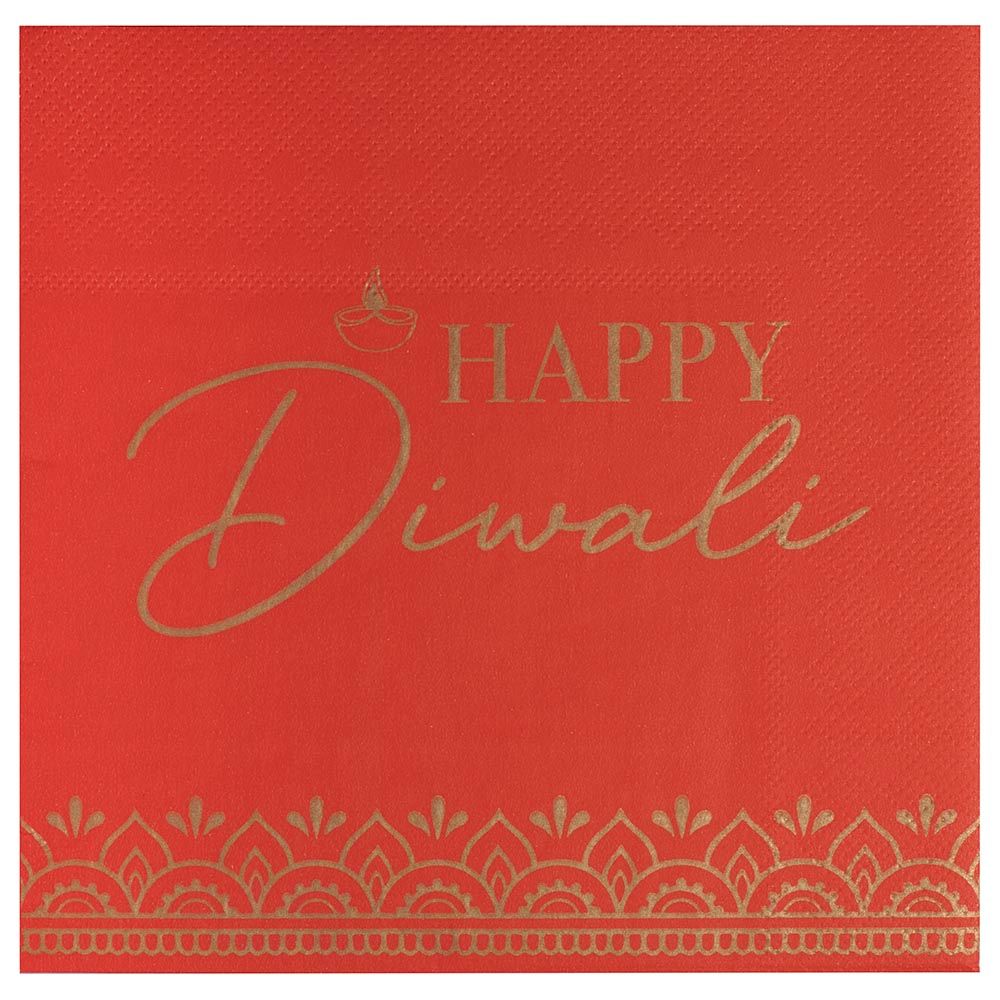 Ginger Ray - Happy Diwali Napkins - Gold & Red - 16pcs