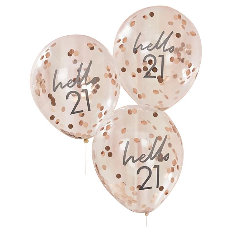 Ginger Ray - Rose Gold Confetti Filled 'Hello 21' Balloons