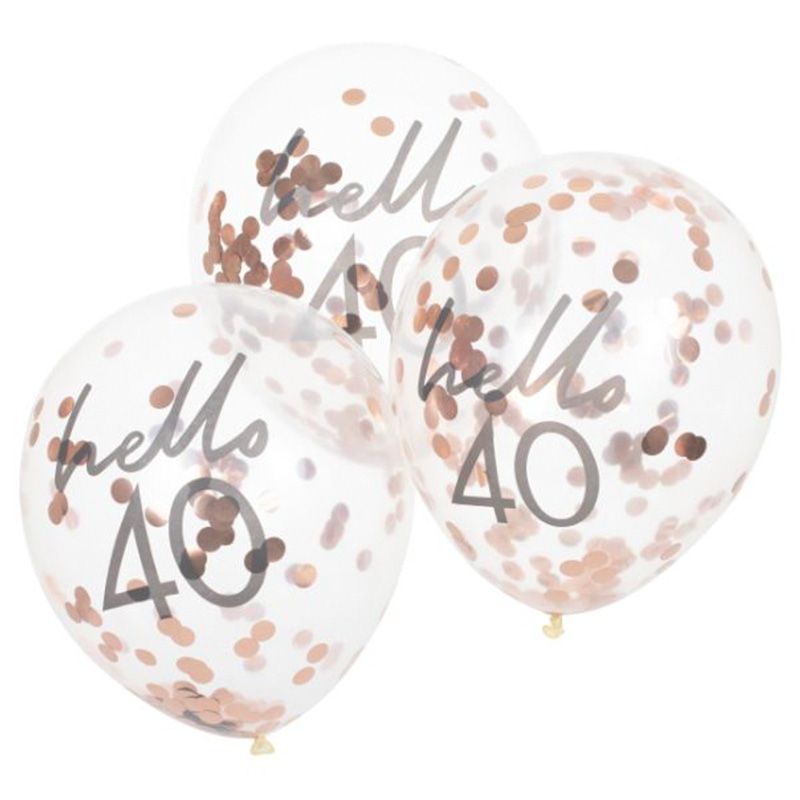 Ginger Ray - Rose Gold Confetti Filled 'Hello 40' Balloons