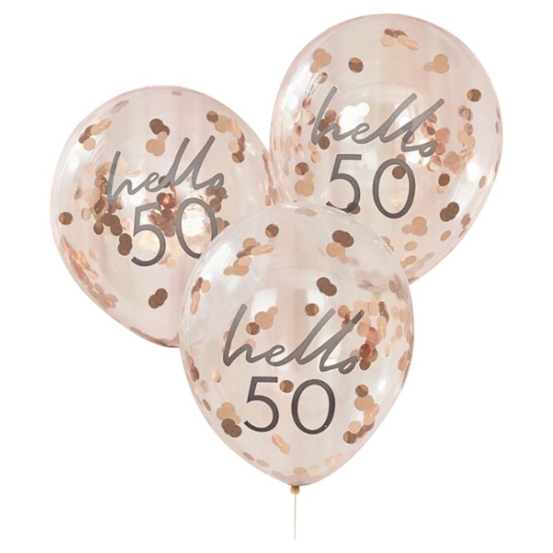 Ginger Ray - Rose Gold Confetti Filled 'Hello 50' Balloons