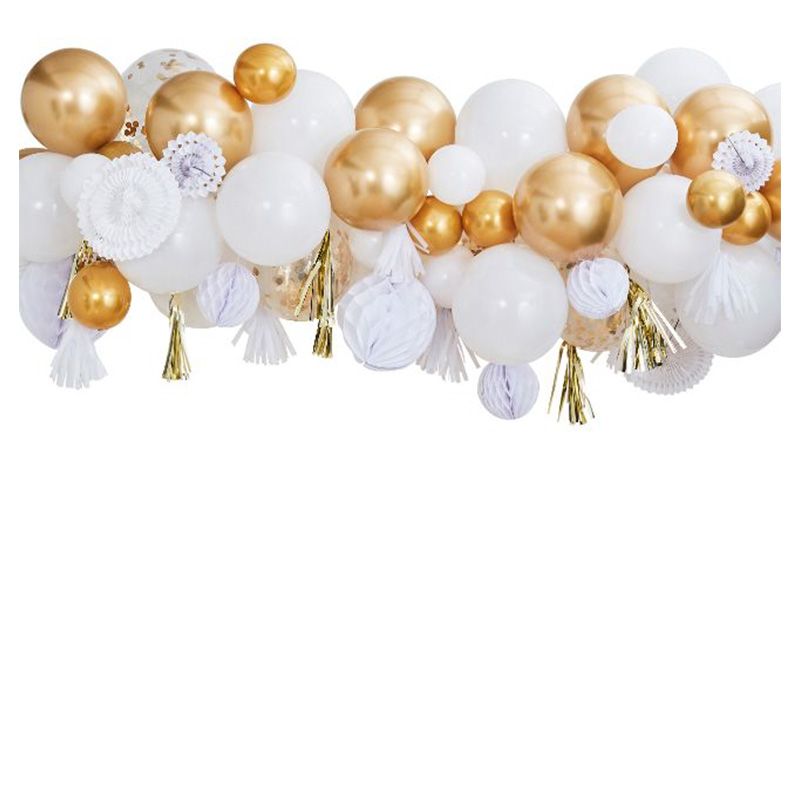 Ginger Ray - Gold Chrome Balloon And Fan Garland Backdrop