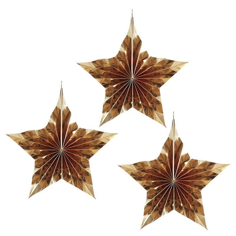 Ginger Ray - Gold Metallic Star Shaped Hanging Fan 3pcs