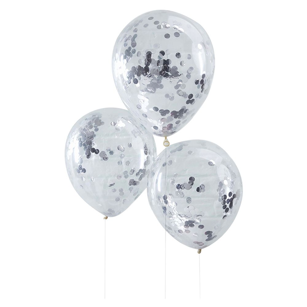 Ginger Ray - Confetti Balloons Pack Of 5 - Sliver