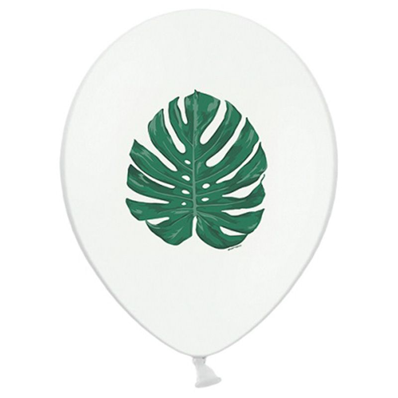 Party Deco - Pastel Pure White Leaves Printed Balloons