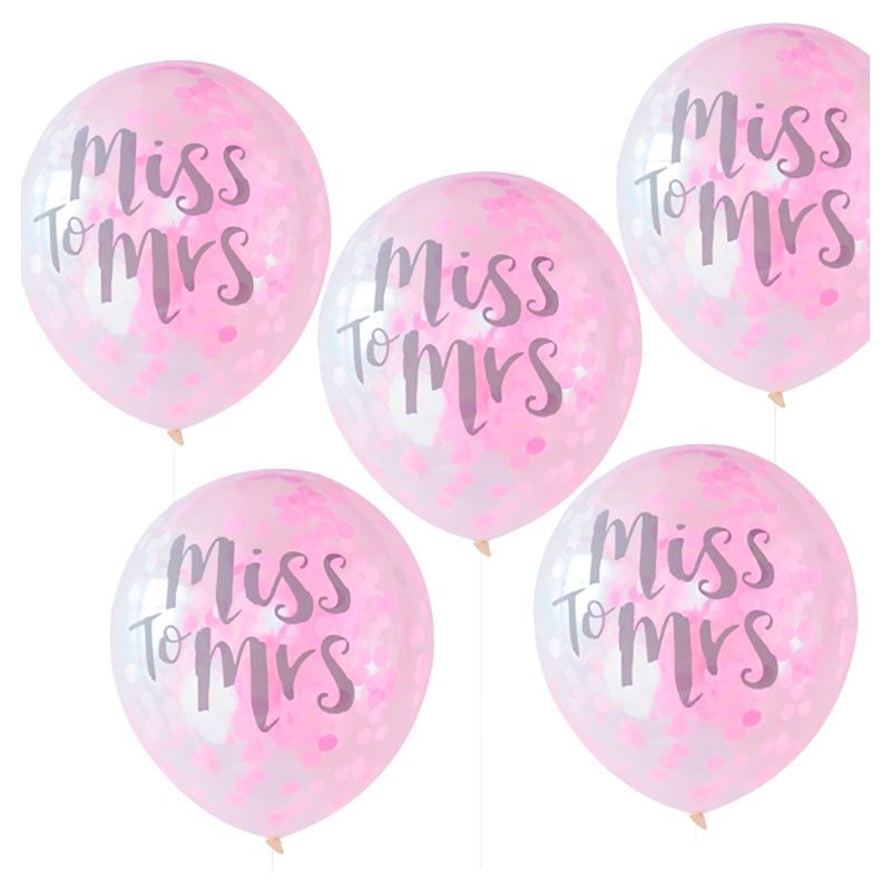 Ginger Ray - 12" Miss To Mrs Printed Confetti Balloons 5pcs