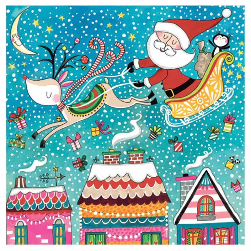 Rachel Ellen - Jigsaw Cards - Santa Over Roof Tops