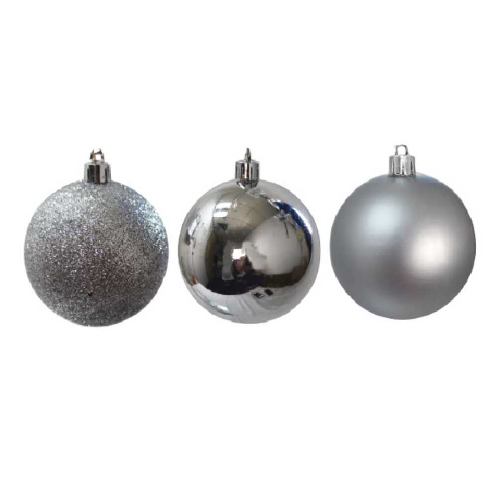 Christmas Magic - Shiny Matt Glitter Balls 7 cm Pack of 12 Silver