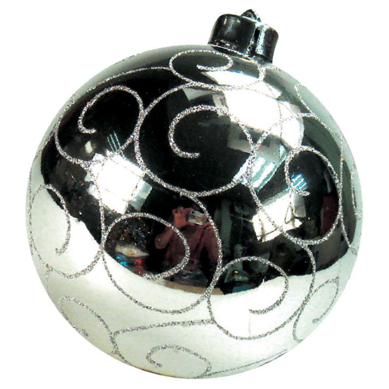 Christmas Magic - Silver Shiny Ball With Painted Glitter