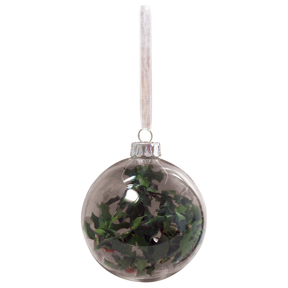 Christmas Magic - Designer Glass Bauble With Hollies & Red Berries 8cm