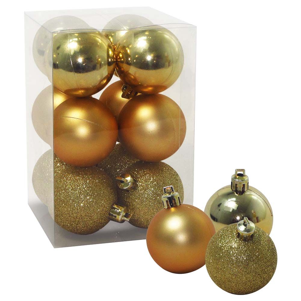 Christmas Magic - 12pcs Shiny & Matte & Glitter Balls 5cm - Gold