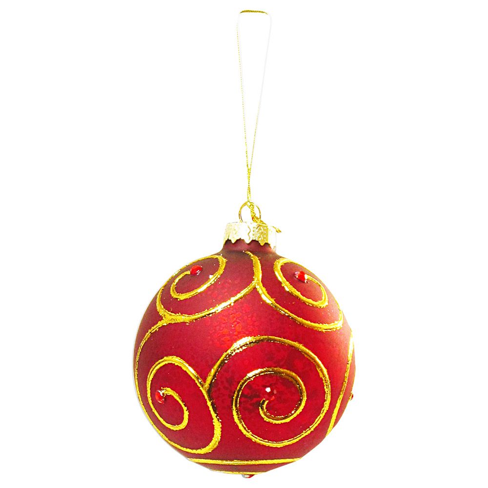 Christmas Magic - Glass Swirl Painted Ball 8cm - Red