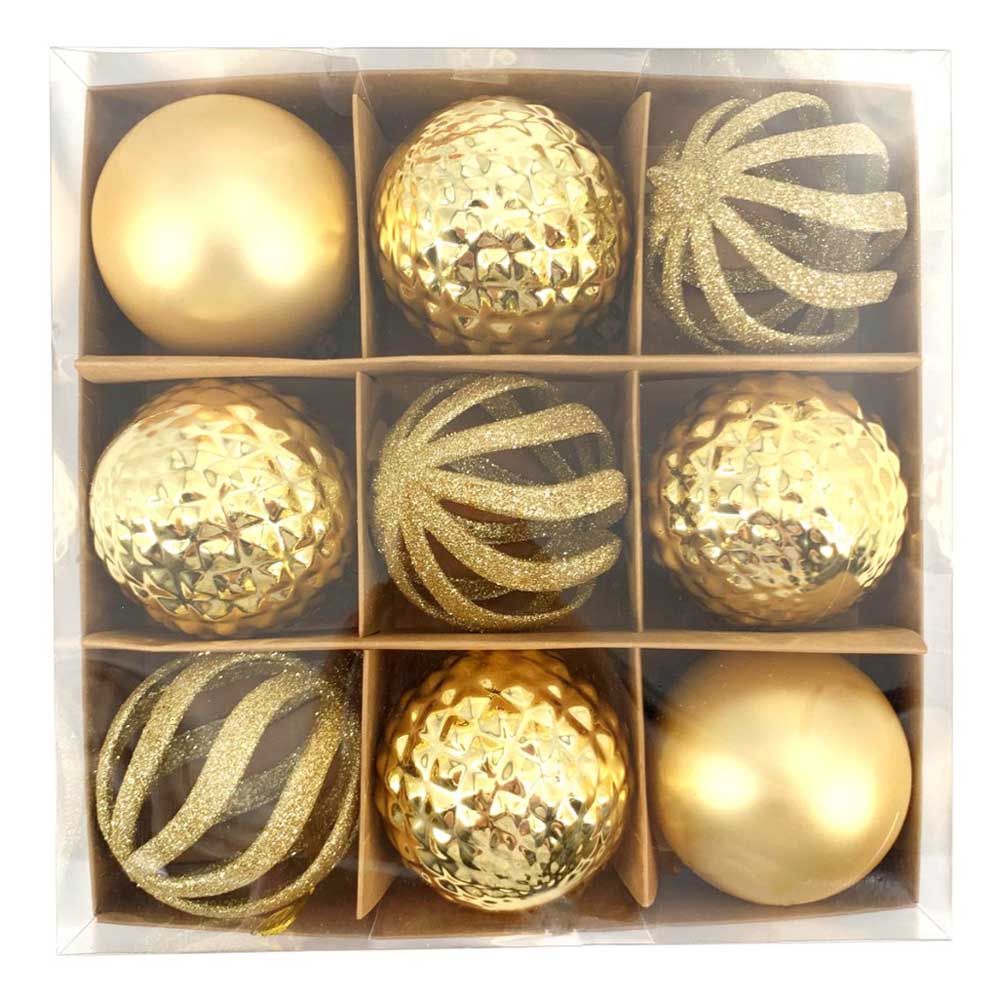 Christmas Magic - Christmas Baubles 8 cm - Pack of 9 - Gold