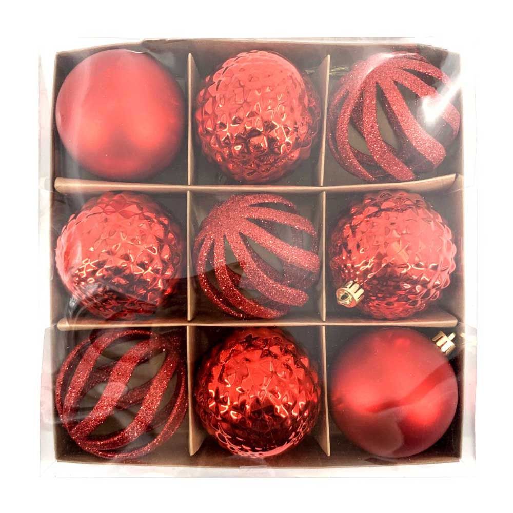 Christmas Magic - Christmas Baubles 8 cm - Pack of 9 - Red