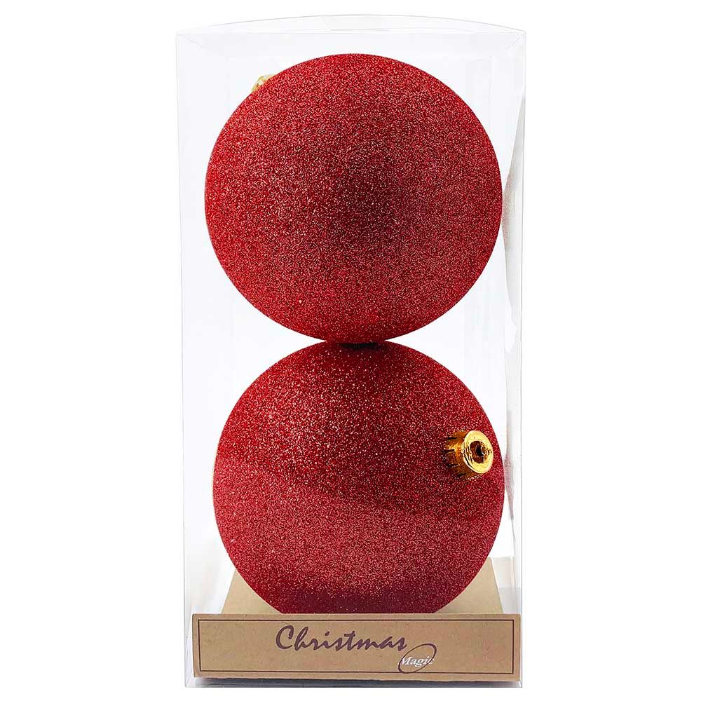 Party Magic - Glitter Baubles 12cm - 2pcs - Red