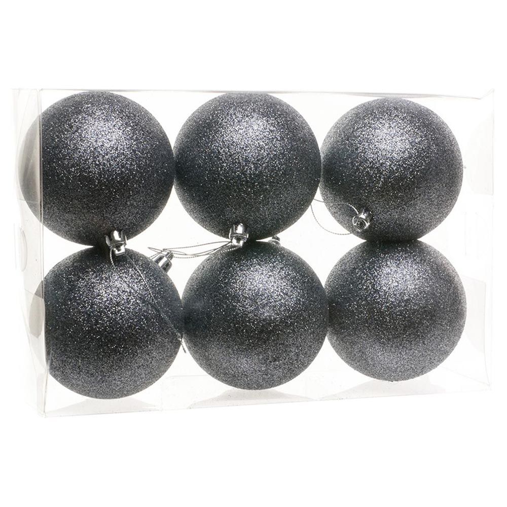 Party Magic - Shiny Matt Glitter Baubles 10cm - 6pcs - Silver