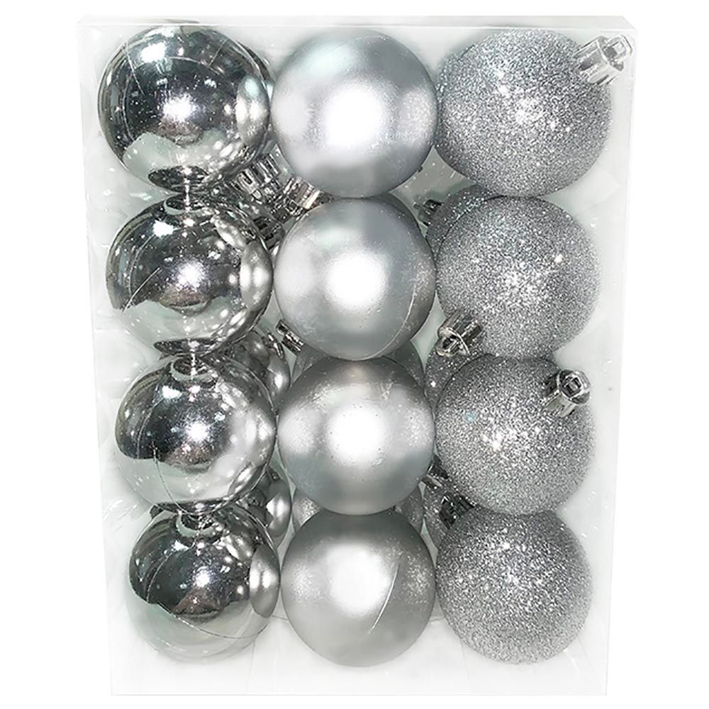 Party Magic - Shiny Matt Glitter Baubles 5cm - 24pcs - Silver