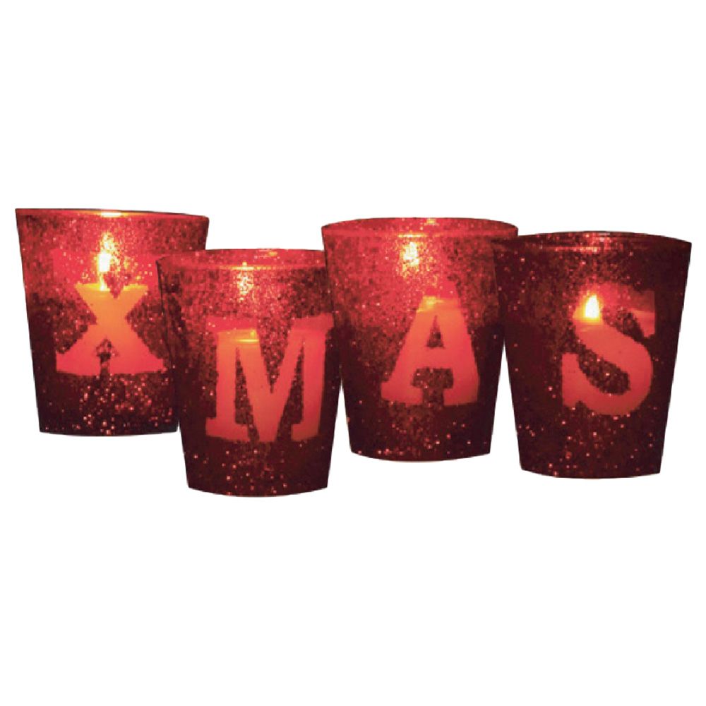 Christmas Magic - 4pcs Xmas Tealight Candle Holders 6.5cm - Red