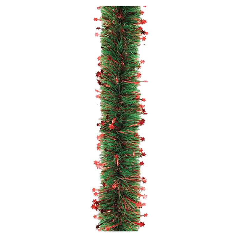 Christmas Magic - Garland with Red Tinsel Stars - Green