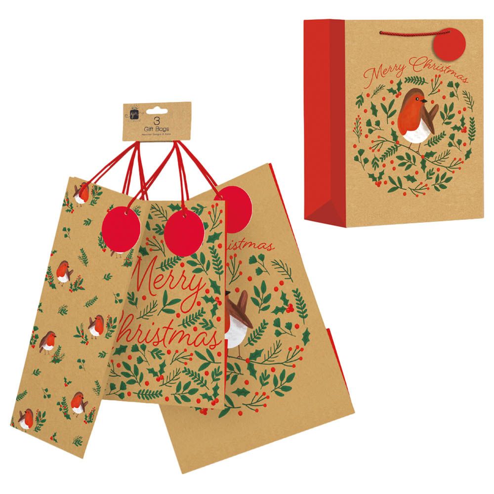 Giftmaker - Traditional Kraft Christmas Bags - 3pcs